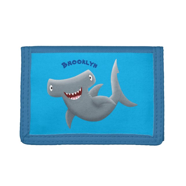 Funny cute Hammerhead shark cartoon Trifold Wallet (Front)