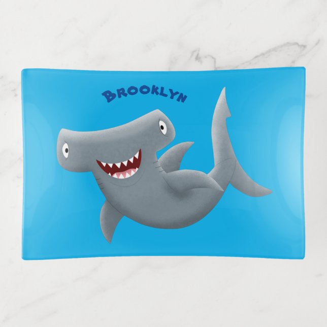 Funny cute Hammerhead shark cartoon  Trinket Tray (Front)