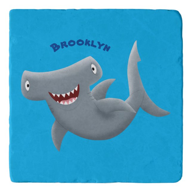 Funny cute Hammerhead shark cartoon  Trivet (Front)