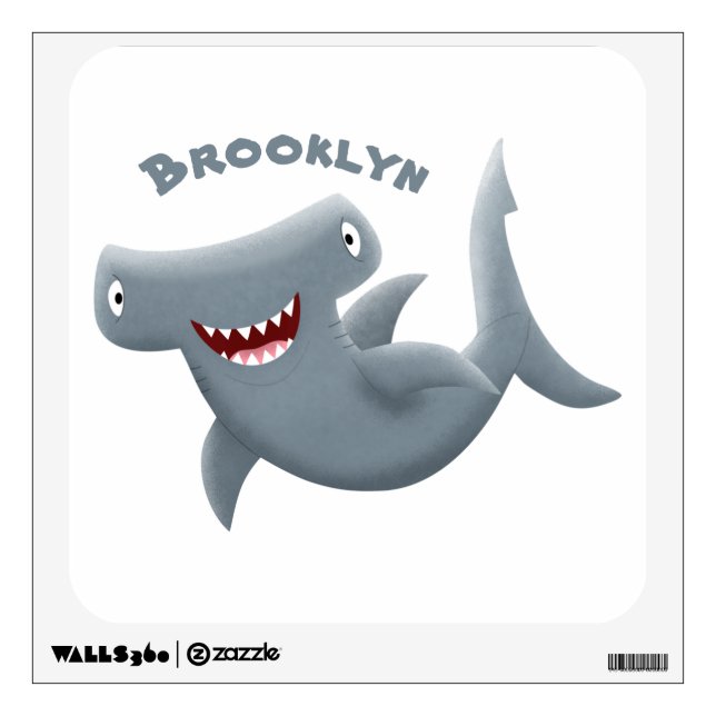 Funny cute Hammerhead shark cartoon Wall Decal (Front)