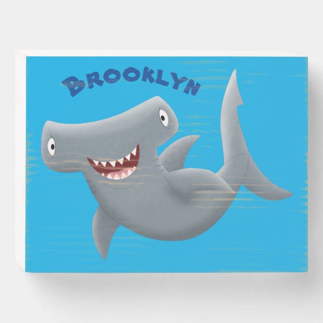 Funny cute Hammerhead shark cartoon  Wooden Box Sign (Front Horizontal)