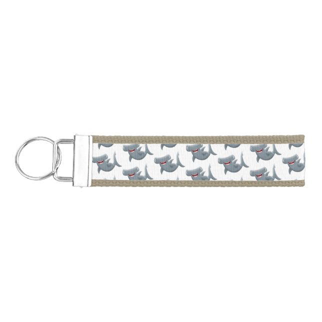Funny cute Hammerhead shark cartoon Wrist Keychain (Keys on Left)