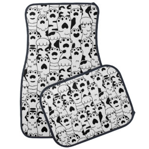 Funny Cute Hand Drawn Cat Paws Pattern Car Floor Mat