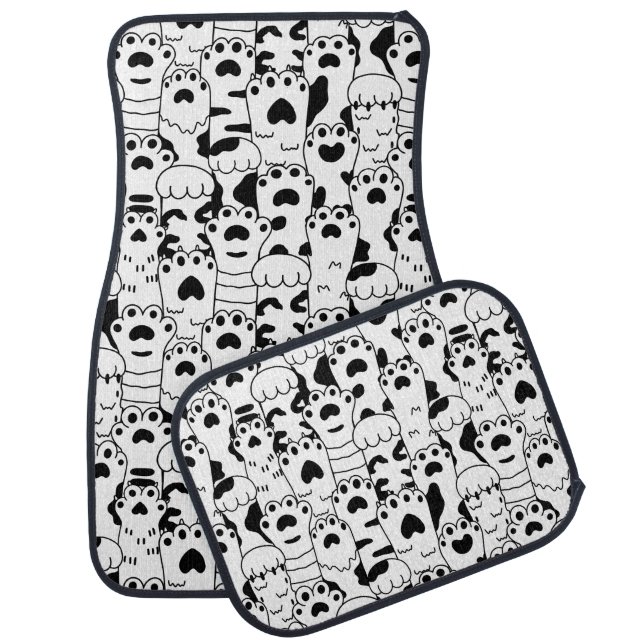 Funny Cute Hand Drawn Cat Paws Pattern Car Floor Mat (Set)