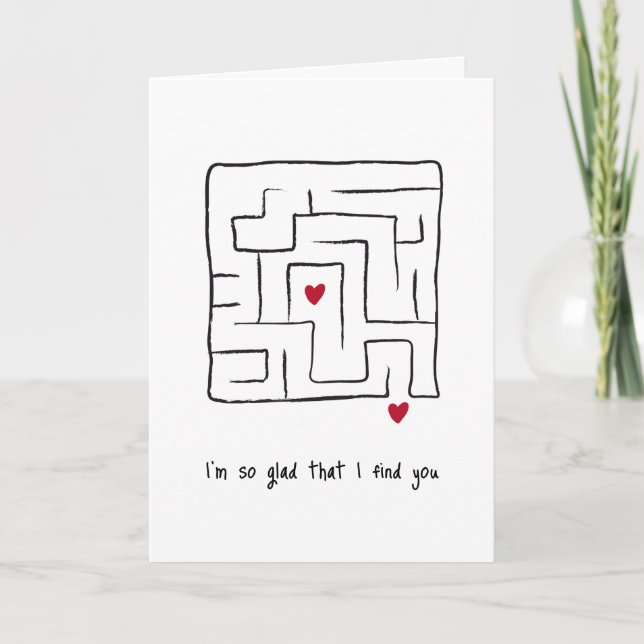 Funny Cute hand drawn Maze Valentine's day Card (Front)