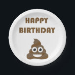 Funny Cute Happy Birthday Party Poop Emoji Paper Plates<br><div class="desc">Happy Birthday with poop emoji. You may choose the background color.</div>