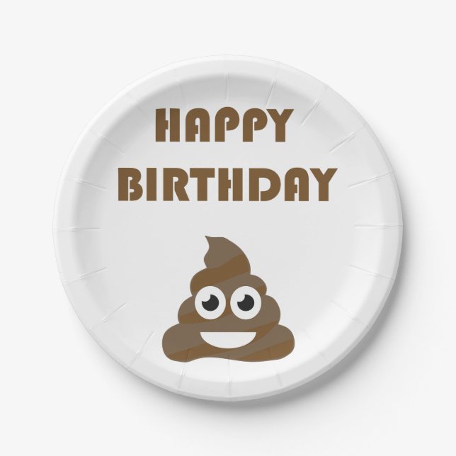 Funny Cute Happy Birthday Party Poop Emoji Paper Plates (Front)