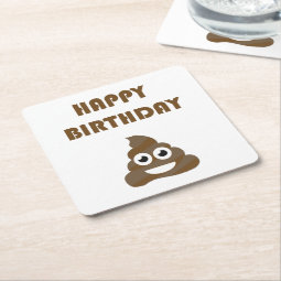 Funny Cute Happy Birthday Party Poop Emoji Square Paper Coaster 