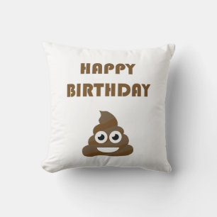 Funny Cute Happy Birthday Party Poop Emoji Throw Pillow