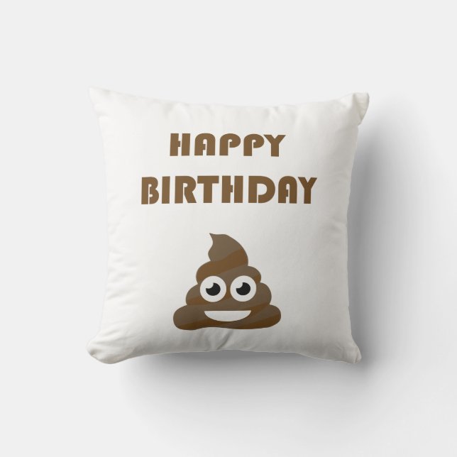 Funny Cute Happy Birthday Party Poop Emoji Throw Pillow (Front)