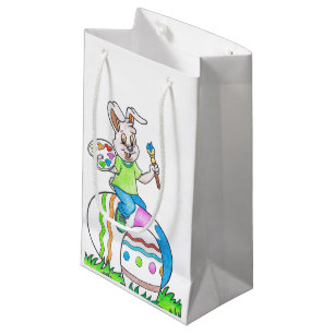 Funny Cute Happy Easter Bunny Painting Eggs Small Gift Bag