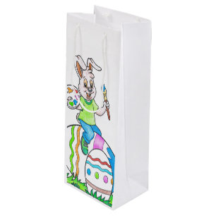 Funny Cute Happy Easter Bunny Painting Eggs Wine Gift Bag