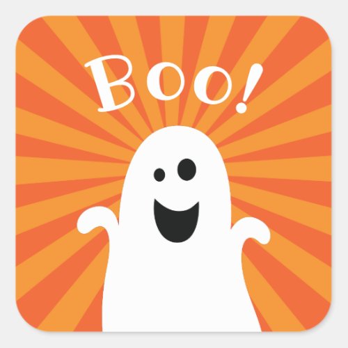 Funny Cute Happy Ghost Boo Halloween Party Decor Square Sticker