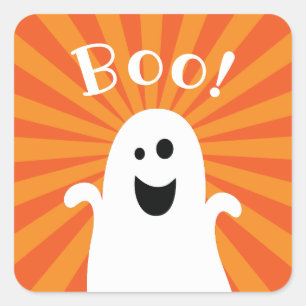 Funny Cute Happy Ghost Boo Halloween Party Decor Square Sticker