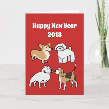 Funny Cute Happy New Year Of The Dog 2018 Holiday Card by DaisyPrint at Zazzle