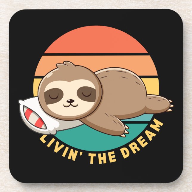 Funny Cute Happy Sleeping Sloth Beverage Coaster (Front)