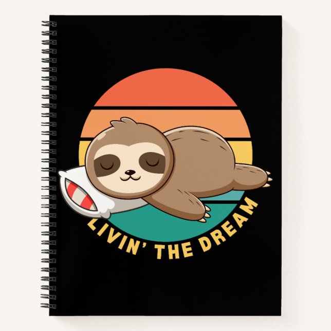 Funny Cute Happy Sleeping Sloth Notebook (Front)