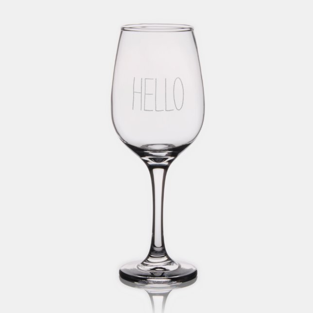 Funny cute hello hi slogan trendy quote wine glass (Glassware)