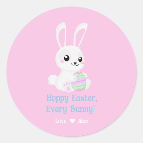 Funny Cute Hoppy  Easter Every Bunny Pink Classic Round Sticker