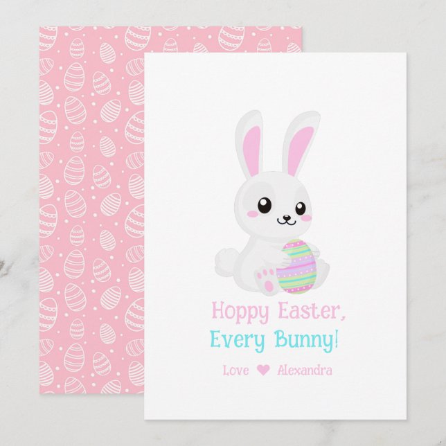 Funny Cute Hoppy  Easter Every Bunny Pink Holiday Card (Front/Back)