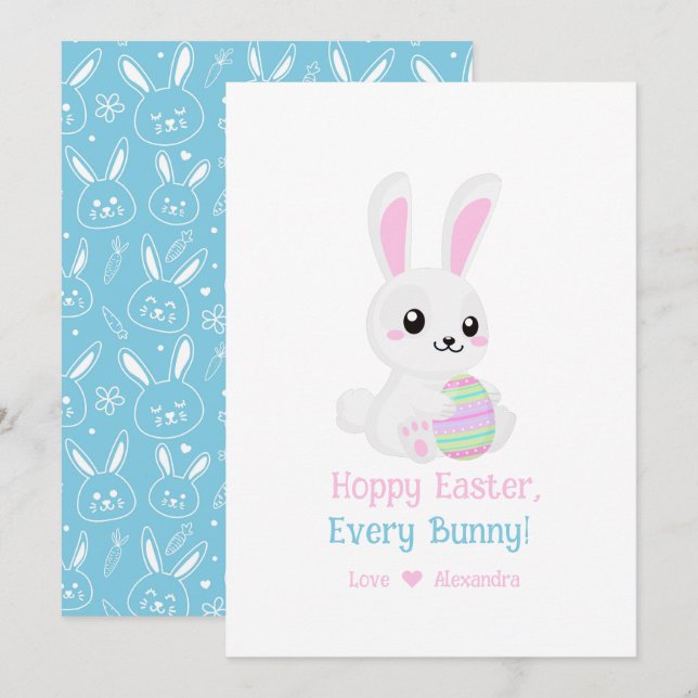 Funny Cute Hoppy  Easter Every Bunny Sky Blue Holiday Card (Front/Back)