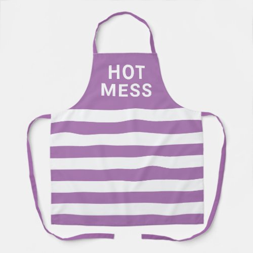 Funny Cute Hot Mess Purple Stripes Kitchen Apron