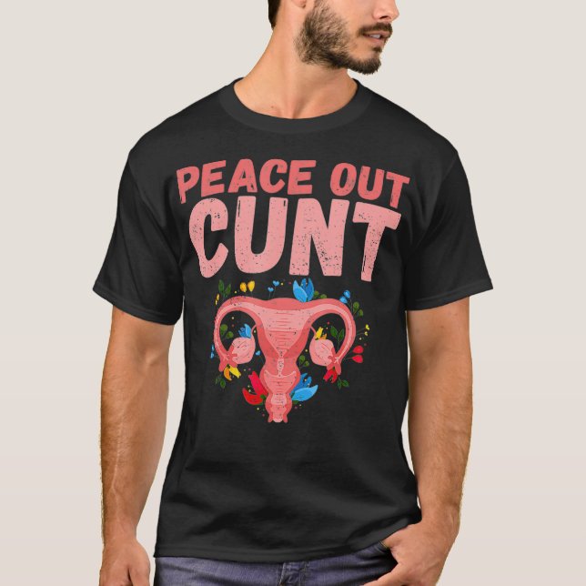Funny Cute Hysterectomy Peace Out Uterus  T-Shirt (Front)