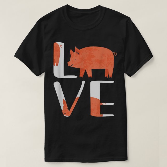 Funny Cute I Love Pig Shirt Farm Animal Pig Lover  (Design Front)