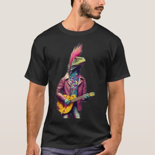 Funny Cute Iguana Playing Guitar T_Shirt