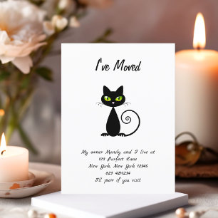 Funny Cute I've Moved Black Cat Announcement