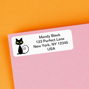 Funny Cute I've Moved Black Cat Announcement Label