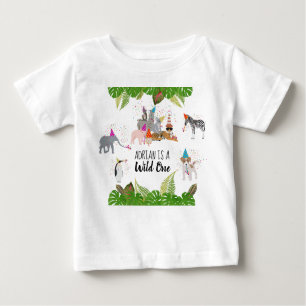 Funny & Cute Jungle Animals at Party Wild One Baby T-Shirt