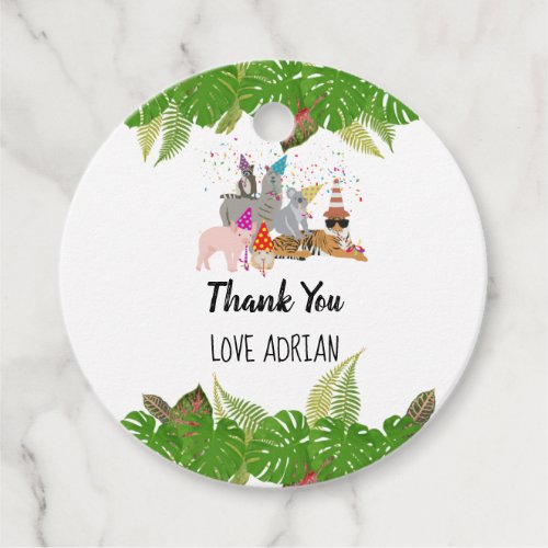 Funny  Cute Jungle Animals at Party Wild One Favor Tags