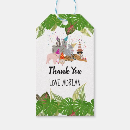 Funny  Cute Jungle Animals at Party Wild One Gift Tags