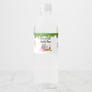 Funny & Cute Jungle Animals at Party Wild One Water Bottle Label
