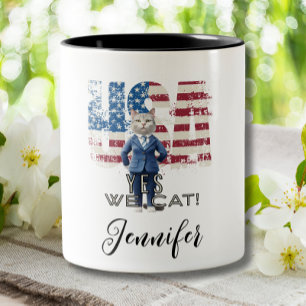 Funny Cute Kamala Harris Cat Yes We Cat Election Two-Tone Coffee Mug