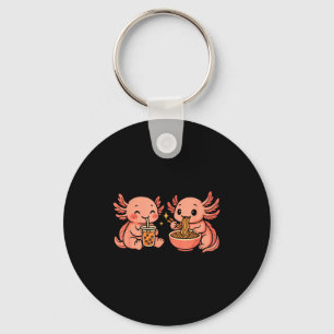 Funny Cute Kawaii Axolotl Eating Ramen Noodles Keychain