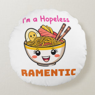 Funny Cute Kawaii Ramen Japanese Noodles Lover Round Pillow