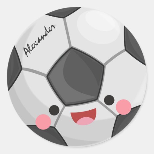 Funny Cute Kawaii Soccer Ball Kids Personalized   Classic Round Sticker