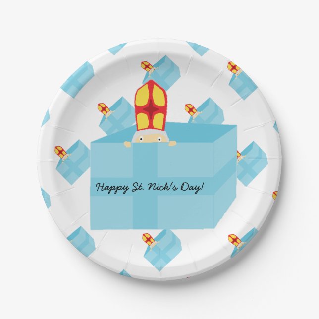 Funny Cute Kids Art St. Nicholas Sinterklaas Paper Plates (Front)