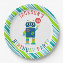 Funny Cute Kids Colorful Robot Birthday Party Paper Plate