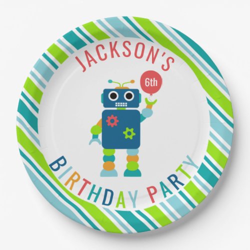 Funny Cute Kids Colorful Robot Birthday Party Paper Plates