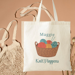 Funny Cute Knit Happens Knitting Tote Bag
