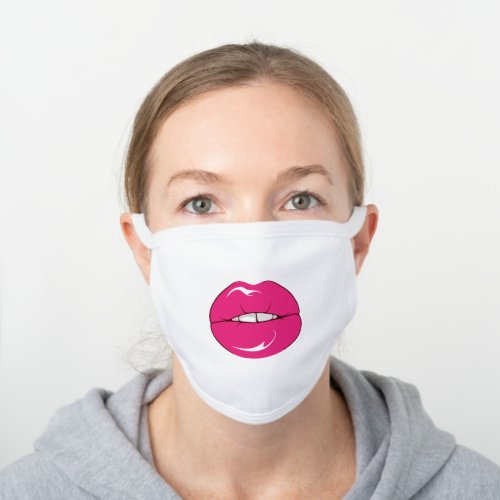 Funny Cute Large Love Pink Kissing Lips White Cotton Face Mask