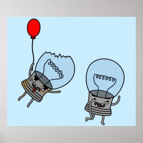 funny cute light bulbs with a balloon poster