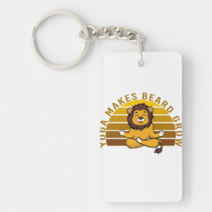 Funny cute lion doing yoga. funny yoga poses keychain
