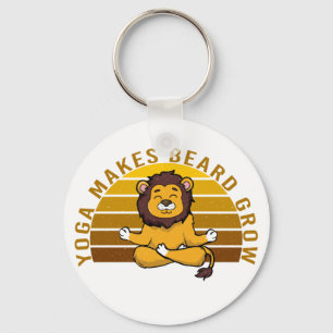 Funny cute lion doing yoga. funny yoga poses keychain