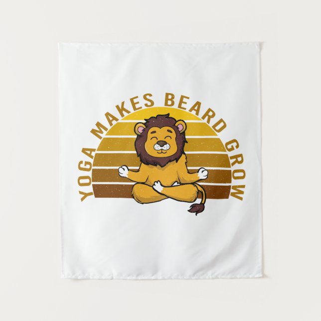 Funny cute lion doing yoga. funny yoga poses tapestry (Front)