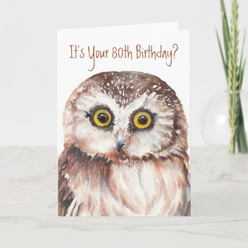 Funny_Cute Little Owl 80th Birthday Card