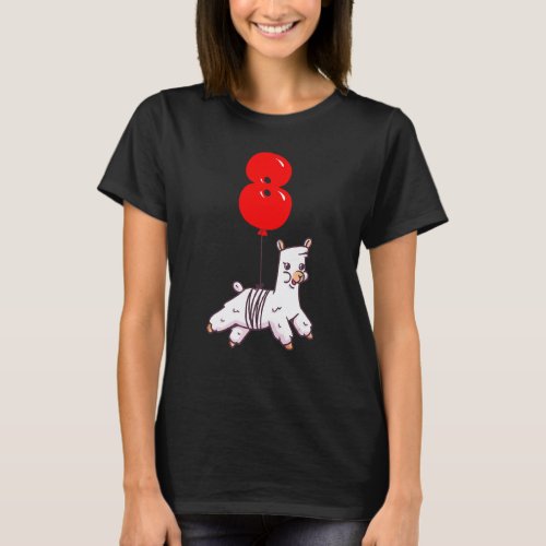 Funny Cute Llama  8th Birthday  Kids Balloon Party T-Shirt